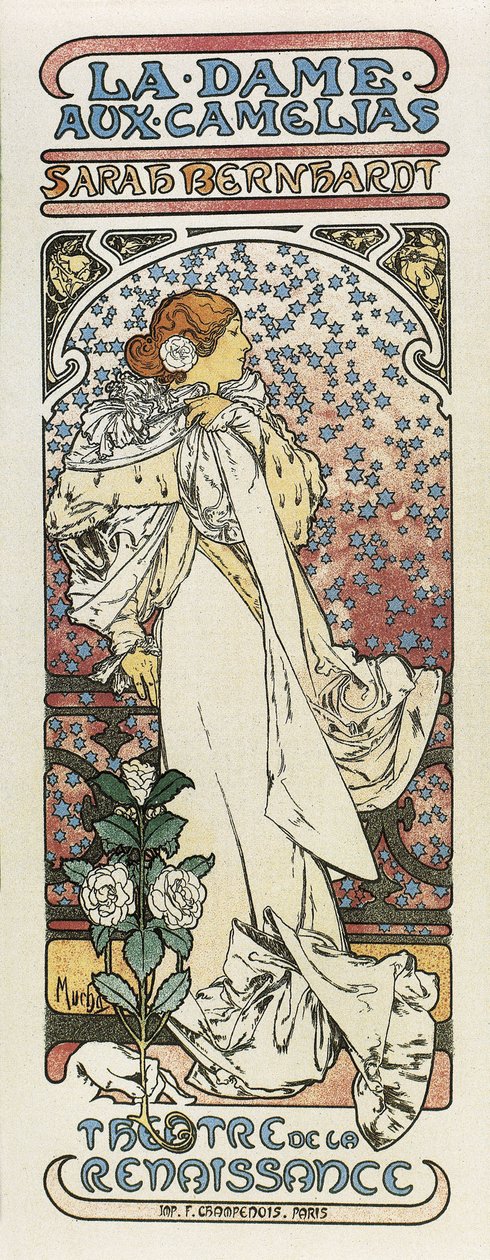 Kameliafruen (La dame aux camelias). 1896 (litografi) af Alphonse Mucha