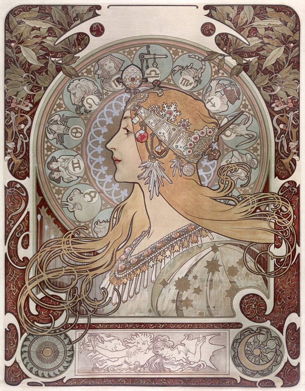 Stjernetegn - Alfons Marie Mucha (1860-1939). Farvelitografi af Alphonse Mucha