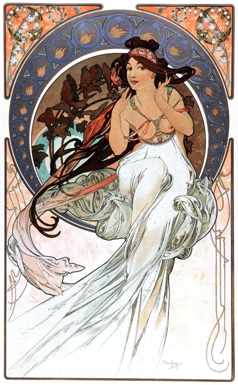 Allegory of Music, tryk 1898 af Alphonse Marie Mucha