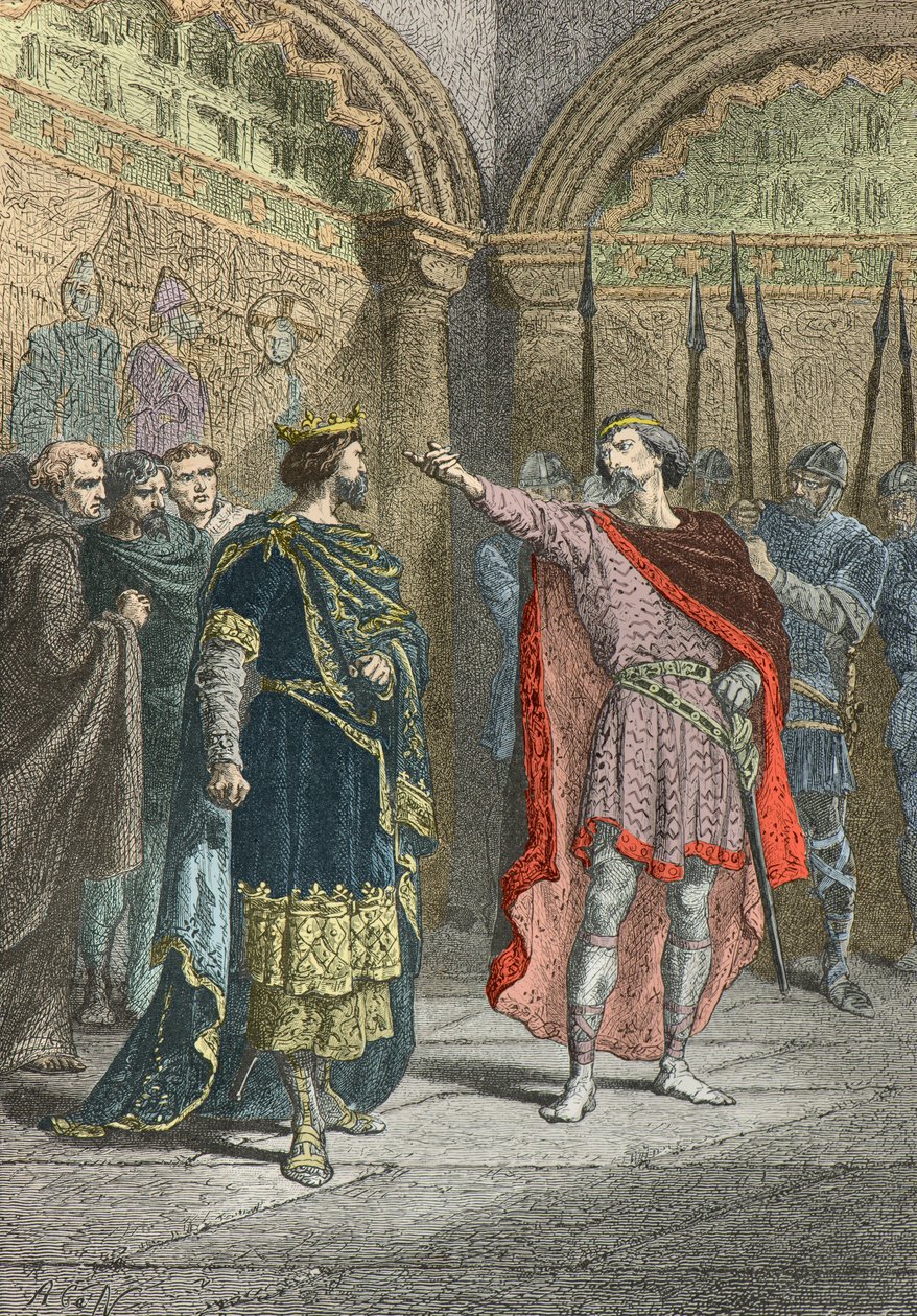 Adalbert comte de la marche trodser Hugues Capet, der gjorde dig til konge (Kobberstik) af Alphonse Marie de Neuville