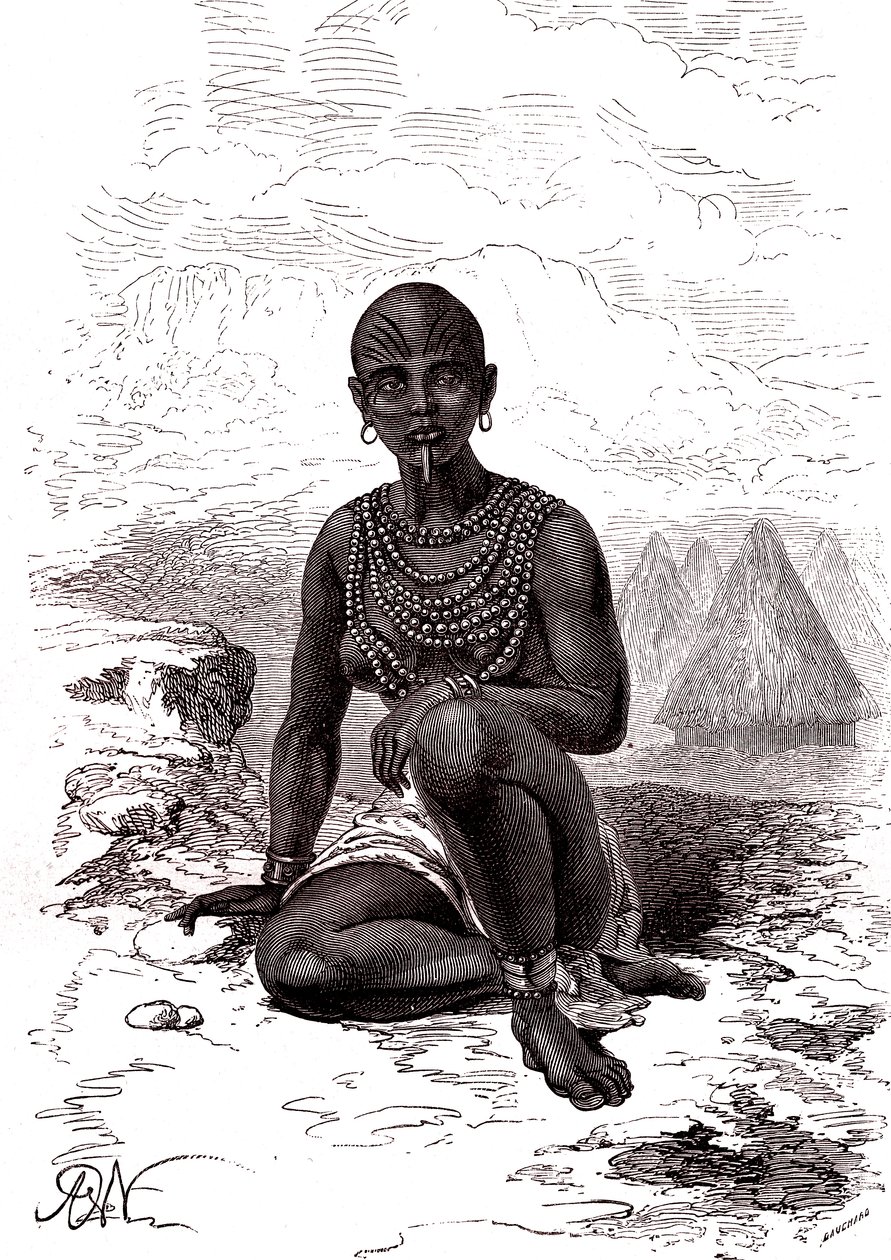 Etelä-Sudanin latuka-heimon päällikön Moyn vaimo Bokke af Alphonse Marie de Neuville