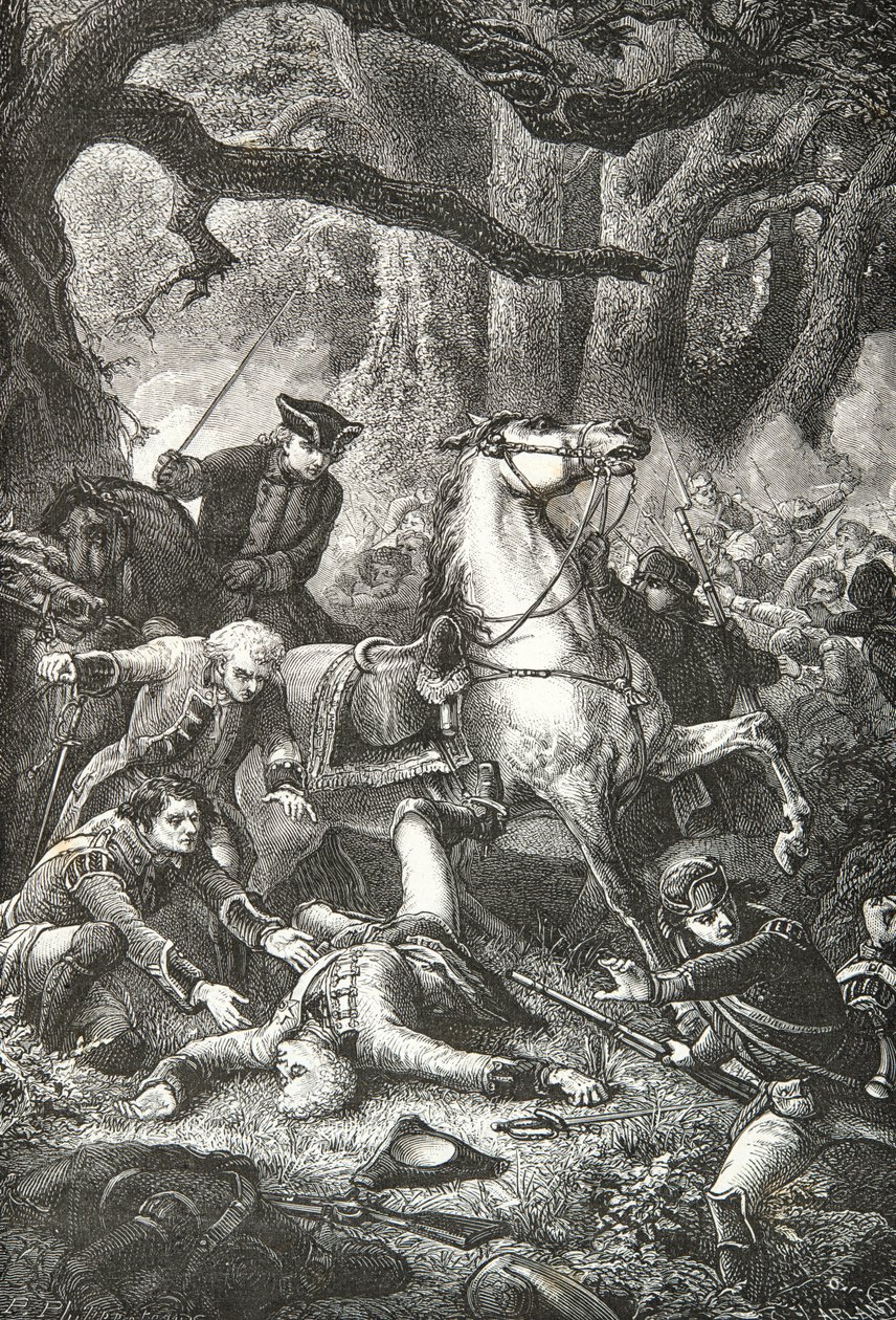 General Edward Braddocks død i slaget ved Monongahela af Alphonse Marie de Neuville