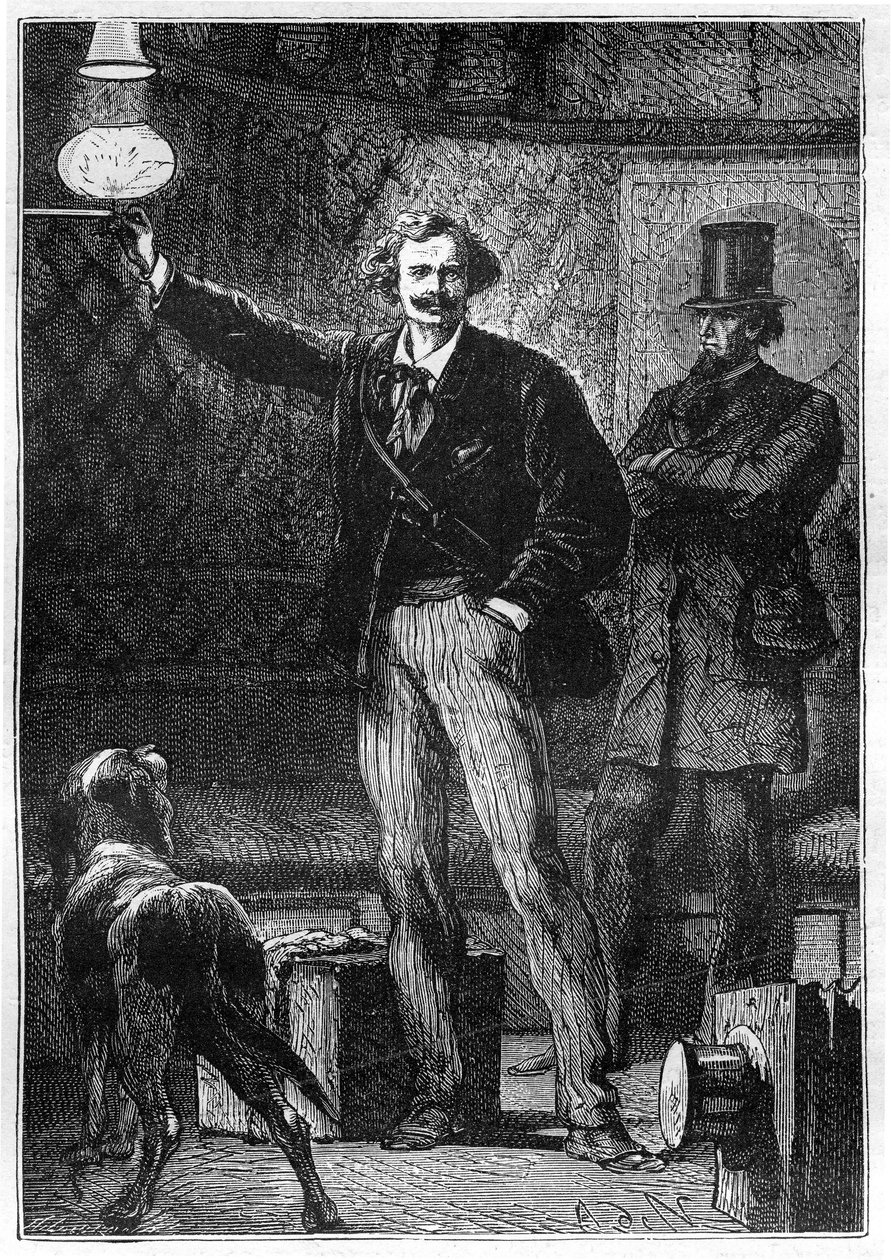 Illustration af bogen "Around the Moon" af Jules Verne, Hetzel-udgaven - Les voyages extraordinaire af Alphonse Marie de Neuville