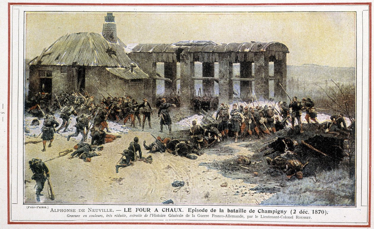 Le oven à Chaux - Episode af slaget ved Champigny (02/12/1870) af Alphonse de Neuville. Indgraveret af oberstløjtnant Rousset fra "General History of the German Franco War". af Alphonse Marie de Neuville