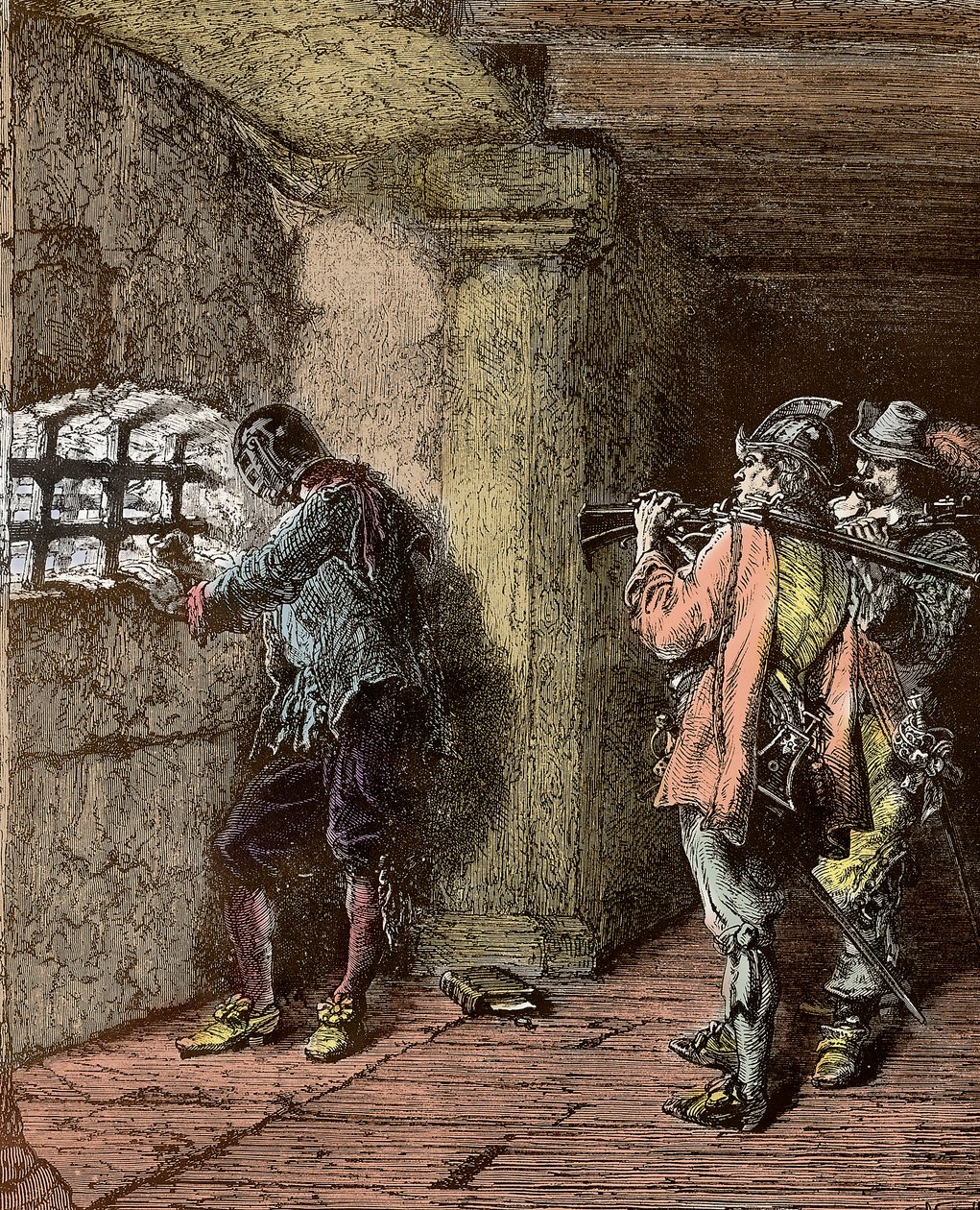 Mand i jernmasken - Representation du masque de Fer (d. 1703) fængslet på øen Sainte Marguerite af Alphonse Marie de Neuville