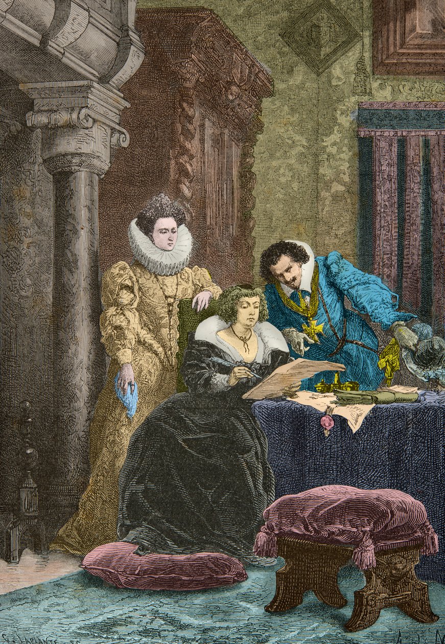 Marie de Medici under indflydelse af Concino Concini og Leonora Dori (Gravering) af Alphonse Marie de Neuville