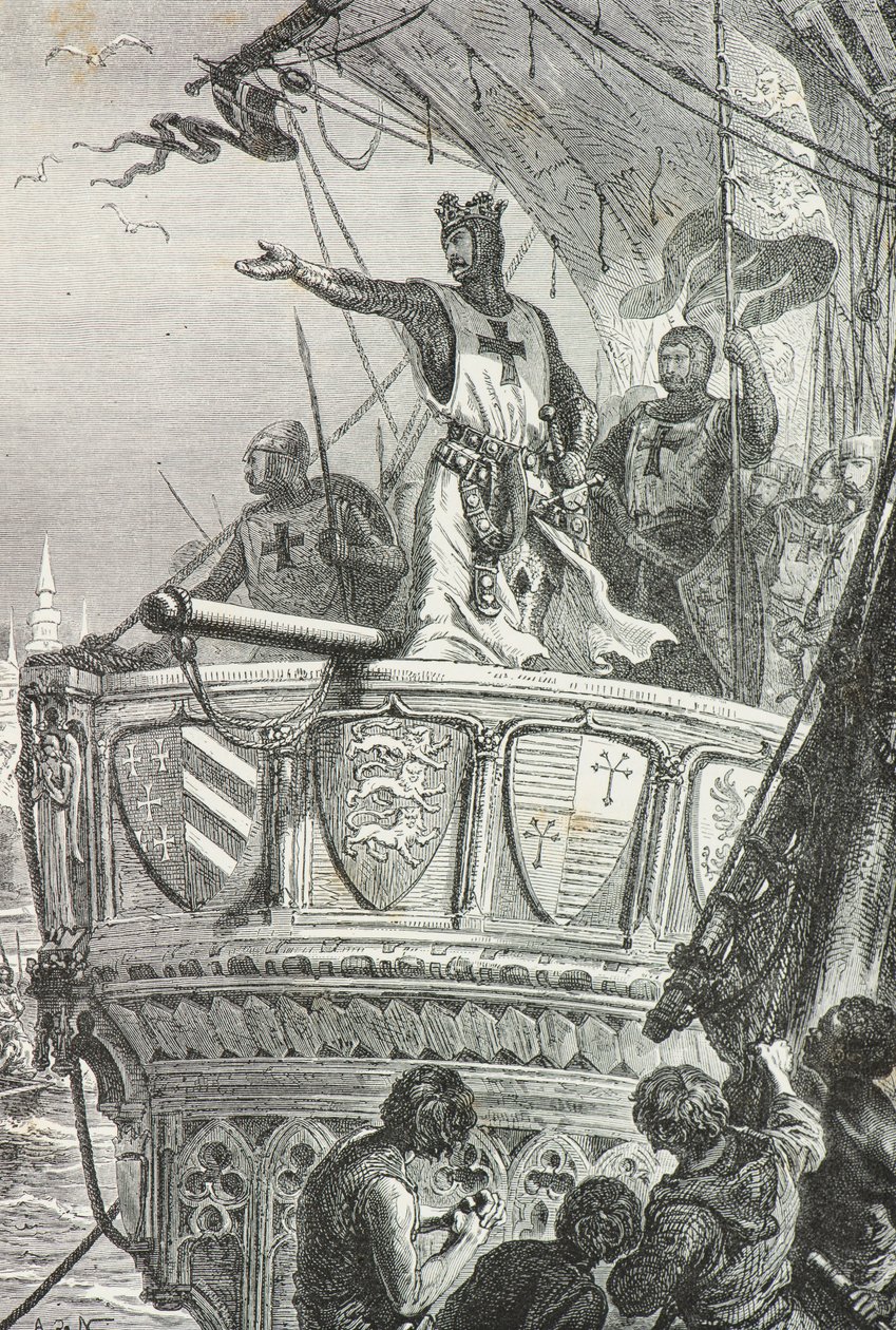 Richard Løvehjerte forlader det hellige land i 1192 (gravering) af Alphonse Marie de Neuville