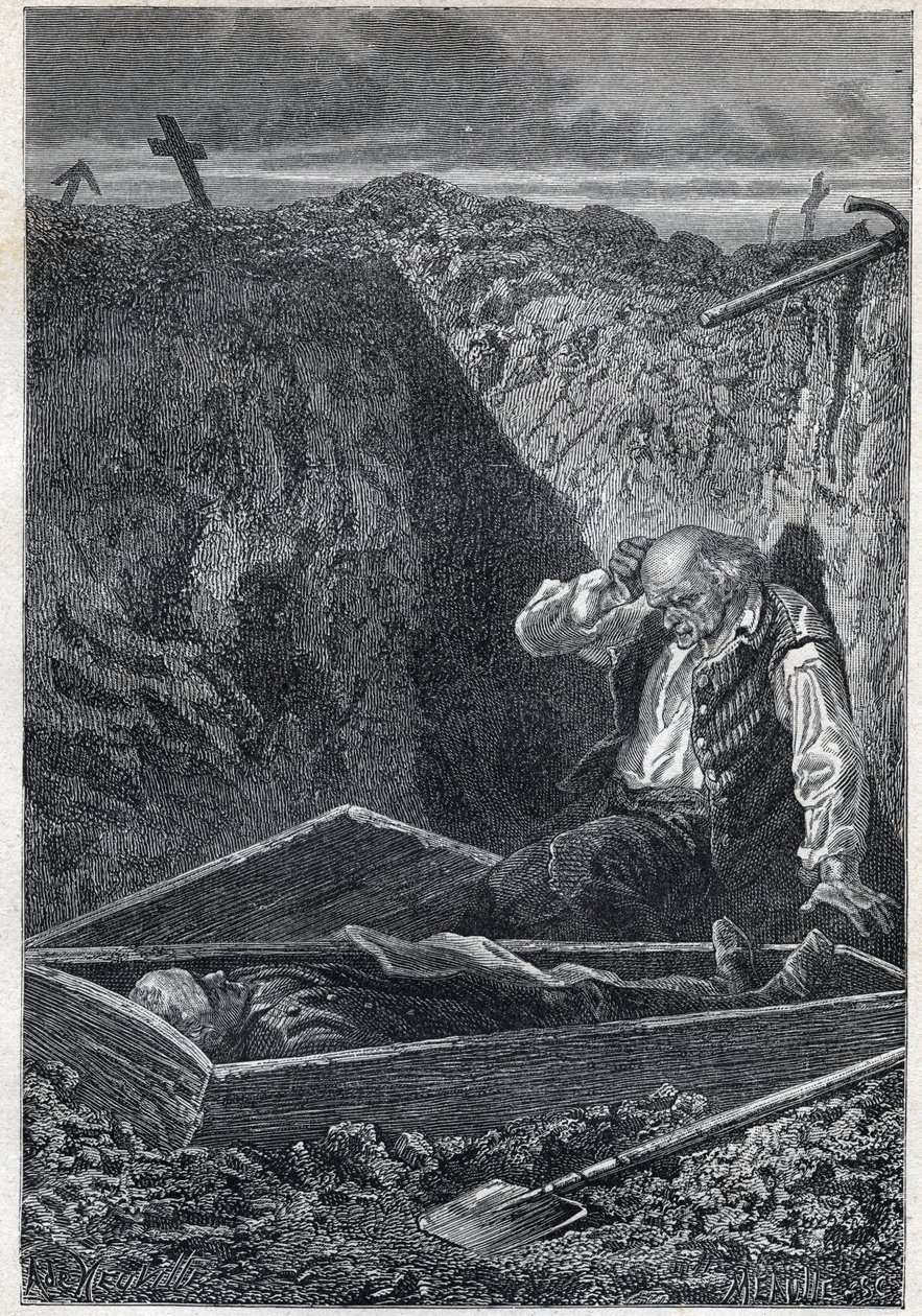 Kirkegårdene tager, hvad de får - Illustration af Alphonse De Neuville (1835-1885) til "Les miserables - Anden del: Cosette" af Victor Hugo (1802-1885) 1862 af Alphonse Marie de Neuville