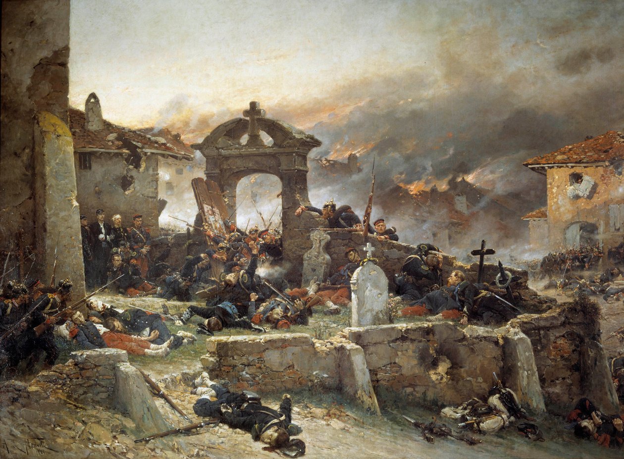 Krigen i 1870: "" Kirkegården i Saint Privas, 18. august af Alphonse Marie de Neuville