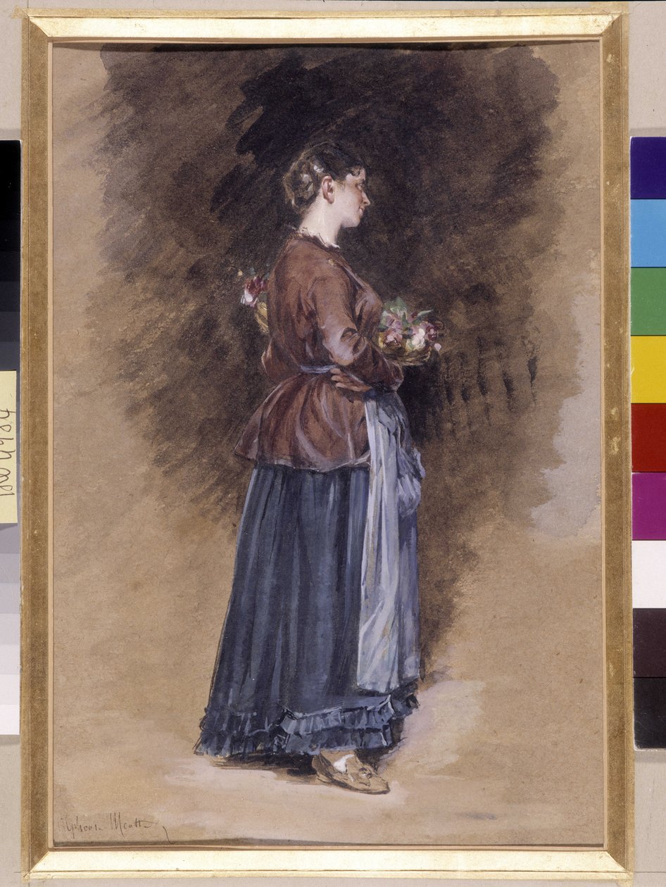 Bondehus med kurven med blomster Maleri af Alphonse Moutte (1840-1913), nedtonet i cm 27x18 Obligatorisk omtale: Samling stiftelse hilsen Provence, Marseille af Alphonse Moutte