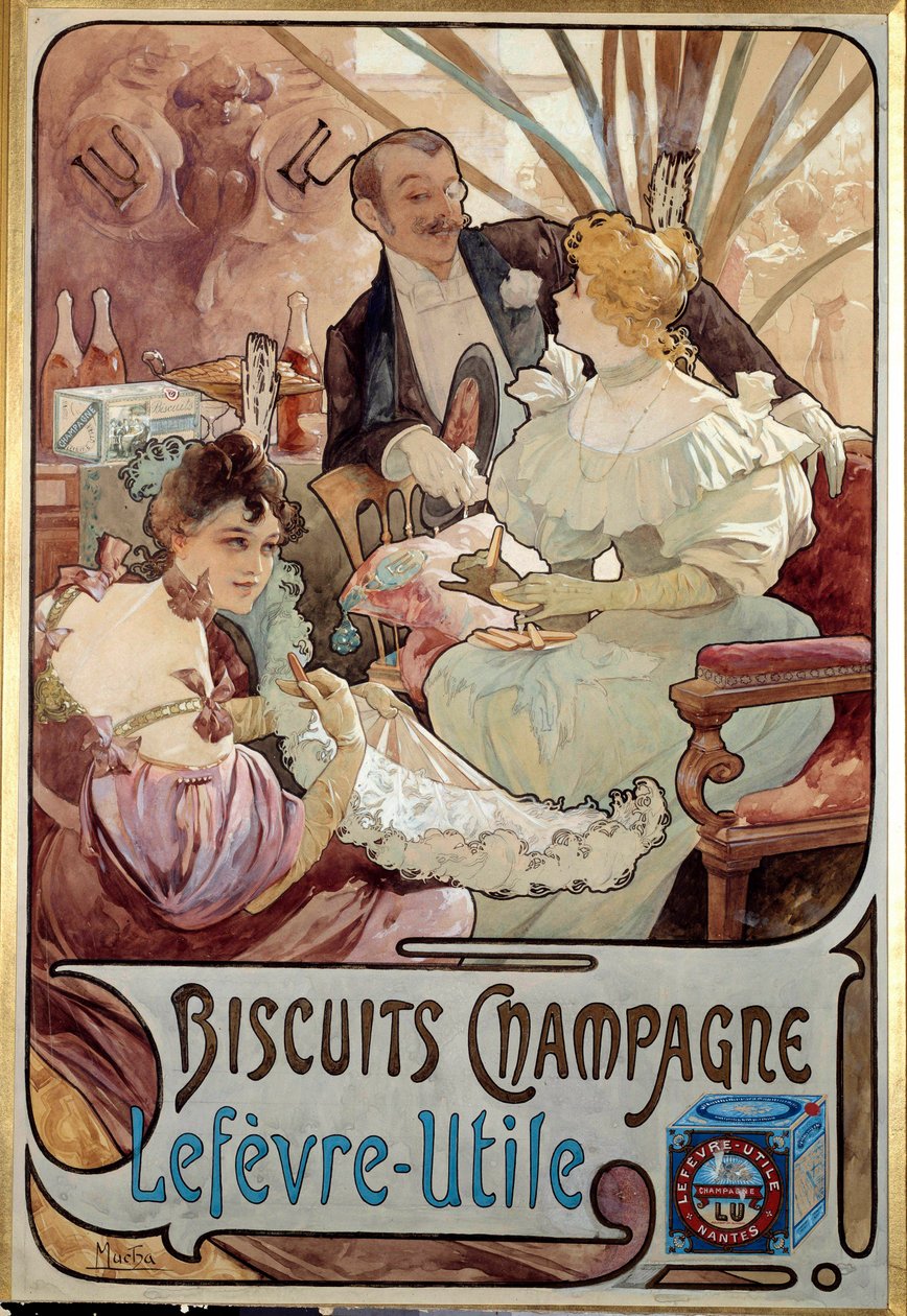 Art Nouveau: Reklameplakat for kiks Champagne fremstillet af Lefevre Utile, af Alphonse Mucha (1860-1939) 1897 - Art Nouveau: reklameplakat for kiks Champagne fremstillet af Lefevre-Utile, af Alphonse Mucha (1860-1939) 1897 af Alphonse Mucha