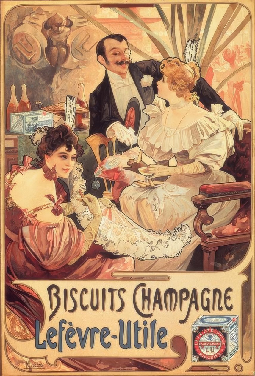 Champagne / Lefèvre-Utile cookies af Alphonse Mucha