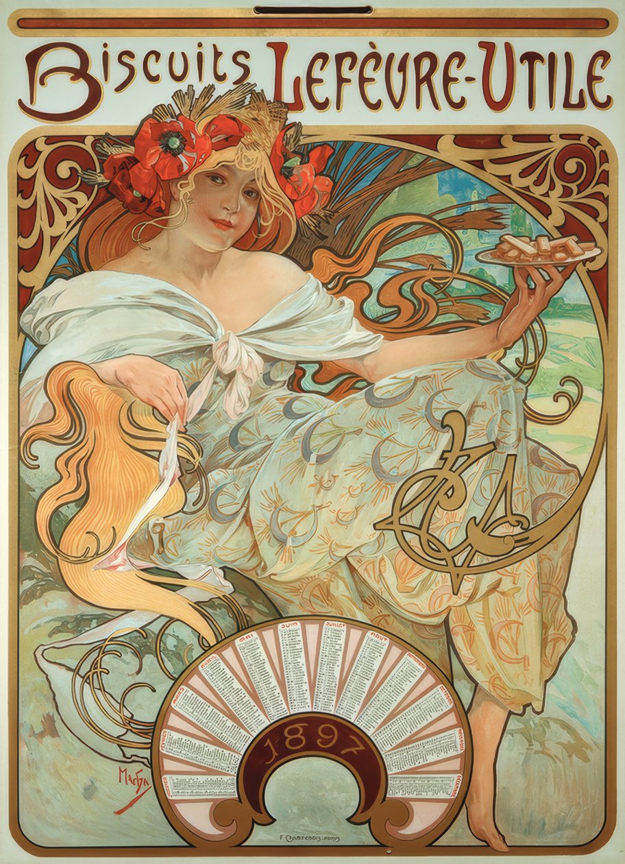 Lefèvre-Utile cookies af Alphonse Mucha