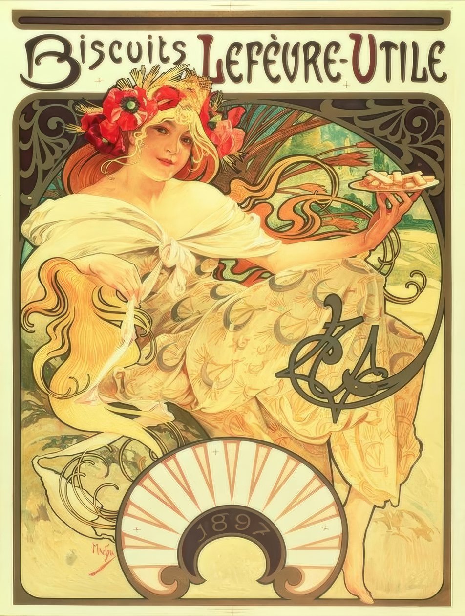 Lefèvre-Utile cookies af Alphonse Mucha