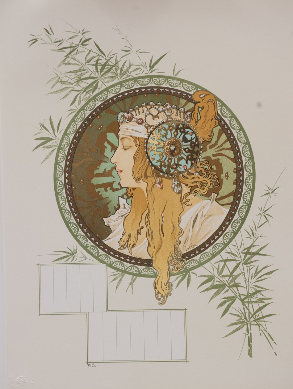 Byzantine Heads: Blonde Calendar, 1897. af Alphonse Mucha