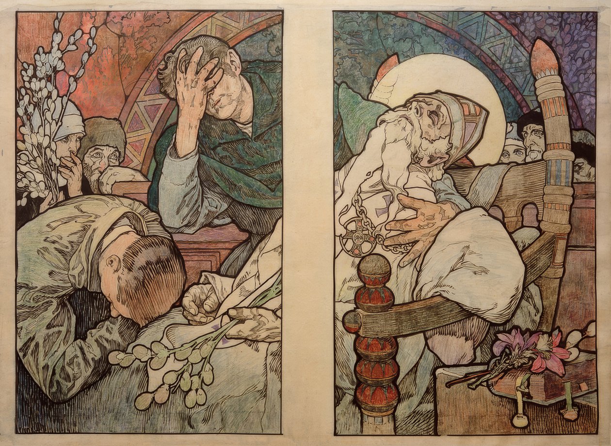 Vinduet til St. Vitus i Prag, pap 1931 af Alphonse Mucha