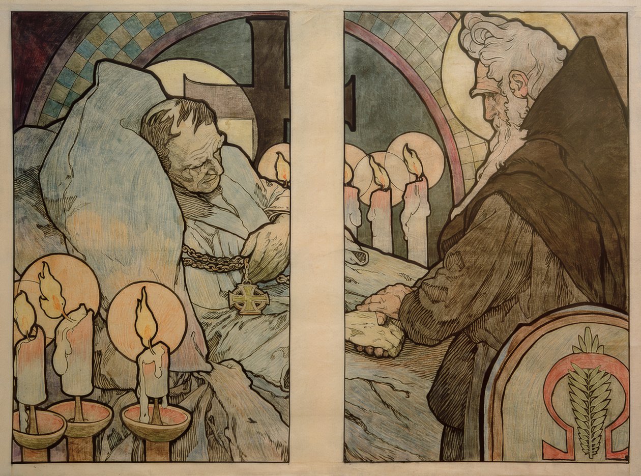 Vinduet til St. Vitus i Prag, pap 1931 af Alphonse Mucha