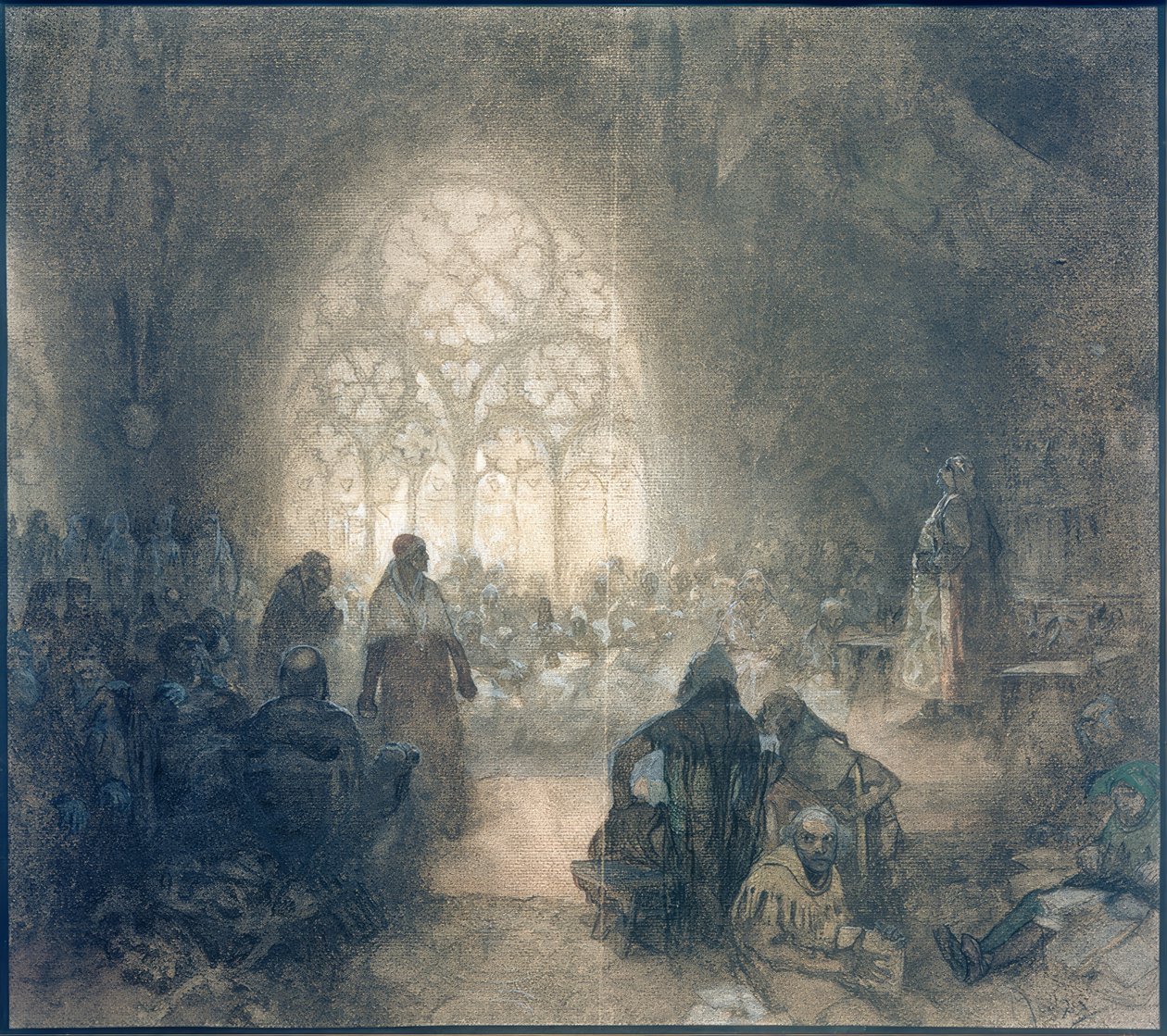 Georg von Podebrad u. Papstlegat F. de Valle, 1462 af Alphonse Mucha
