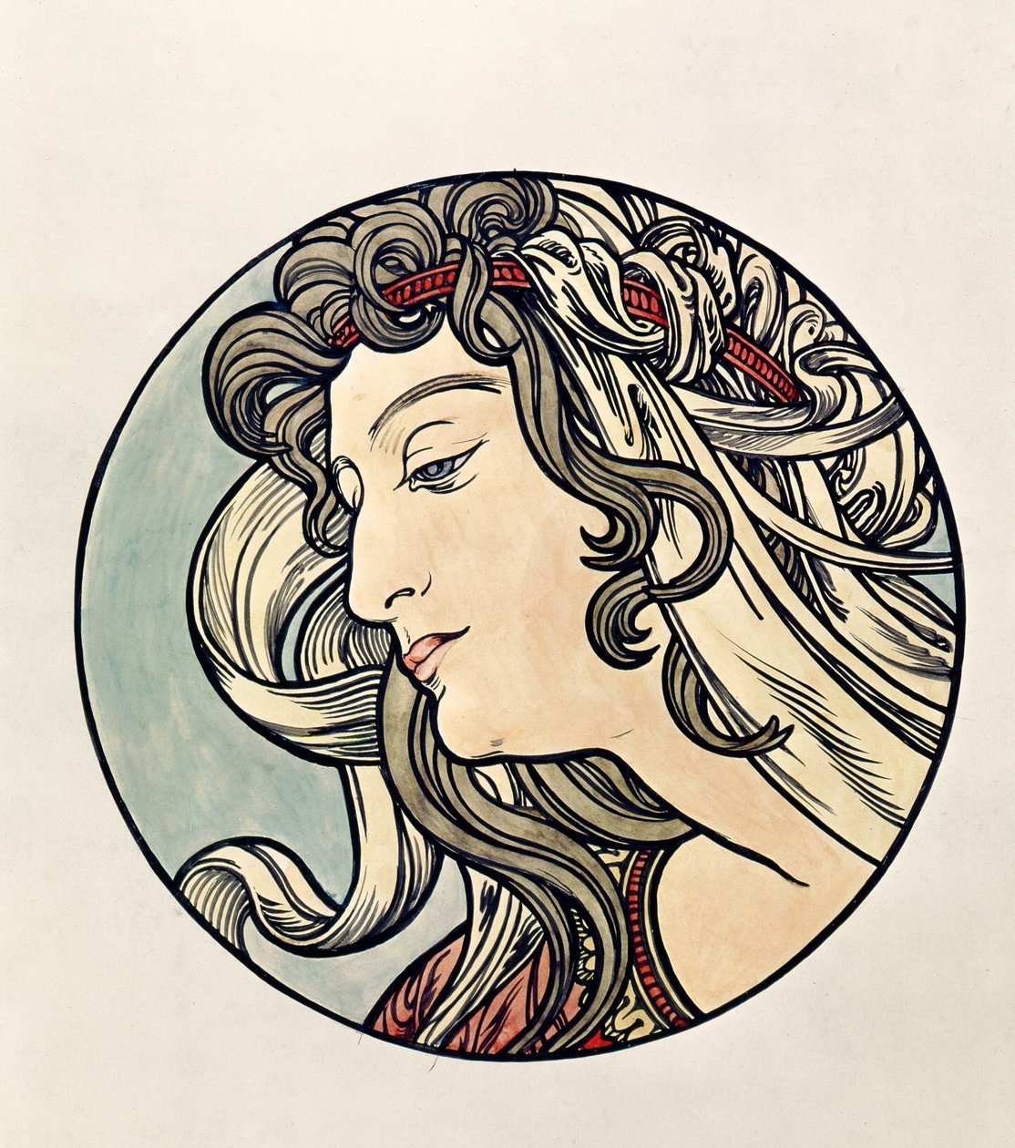Hoved af en kvinde af Alphonse Mucha