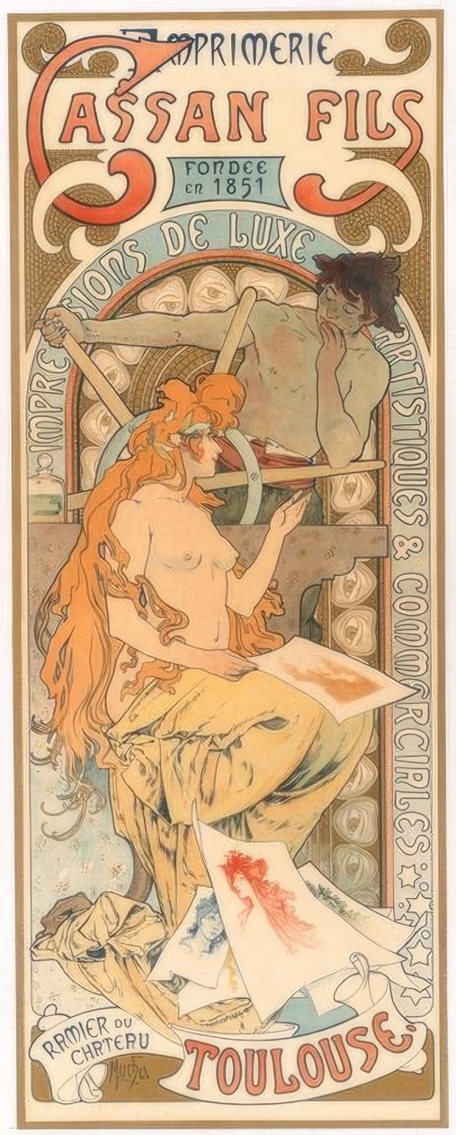 Cassan Fils udskrivning af Alphonse Mucha