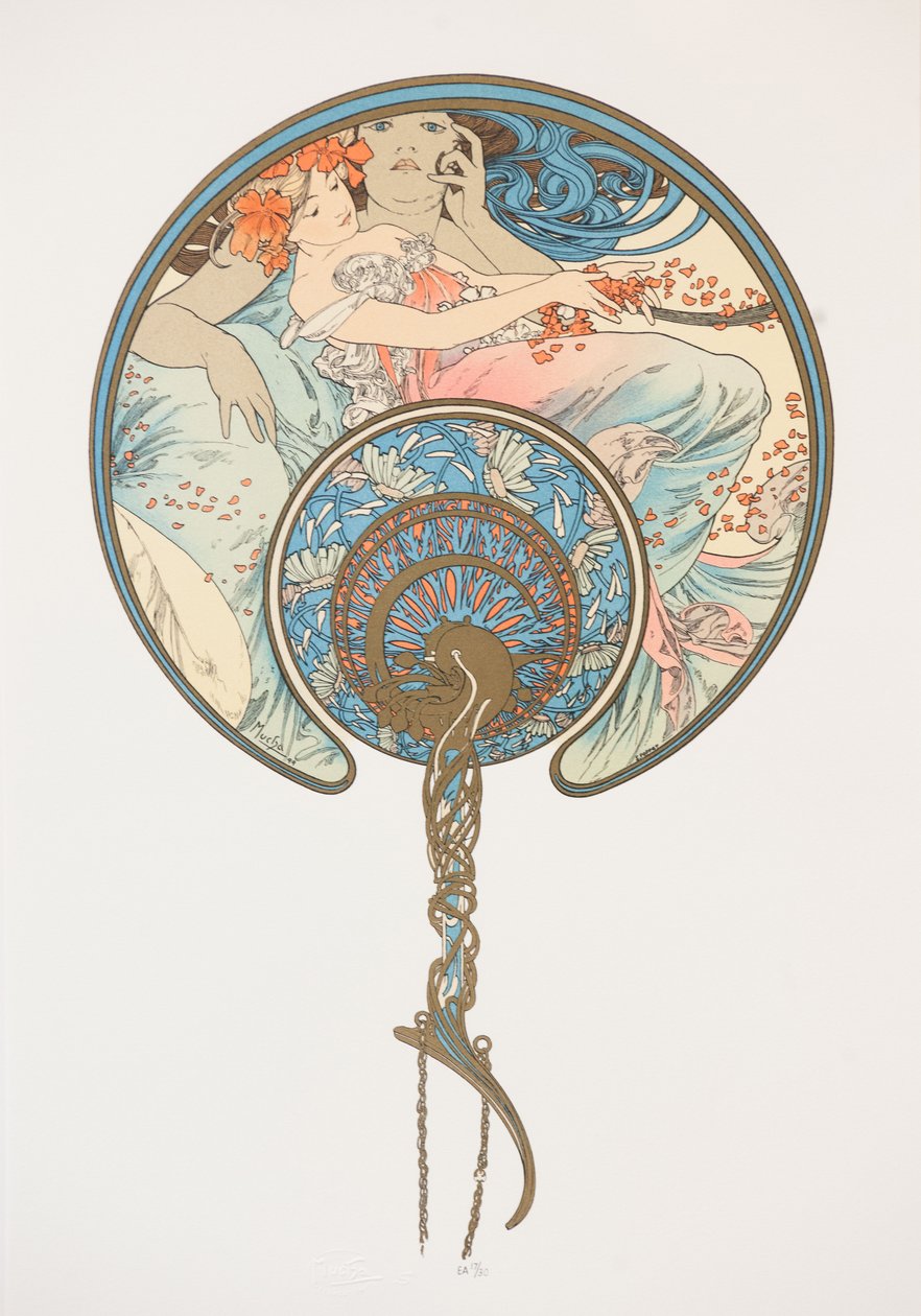 Den forbipasserende vind fører ungdommen bort. Fanen, 1899. af Alphonse Mucha