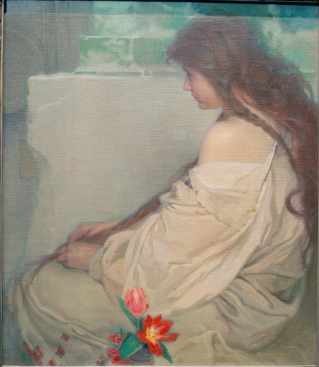 Pige med tulipaner af Alphonse Mucha