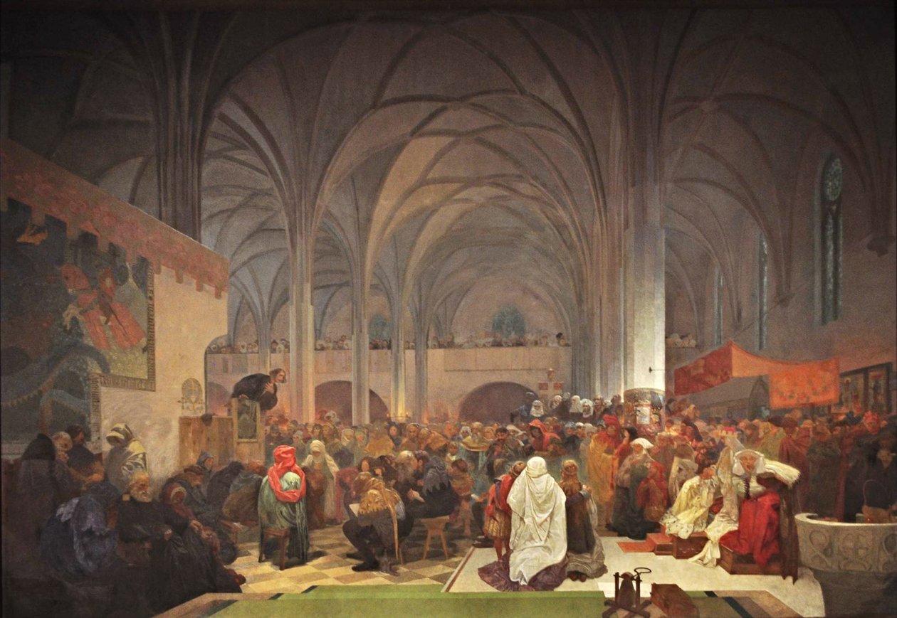 Mester Jan Hus Prædiker ved Betlehemskapellet Cyklusen Det slaviske epos af Alphonse Mucha