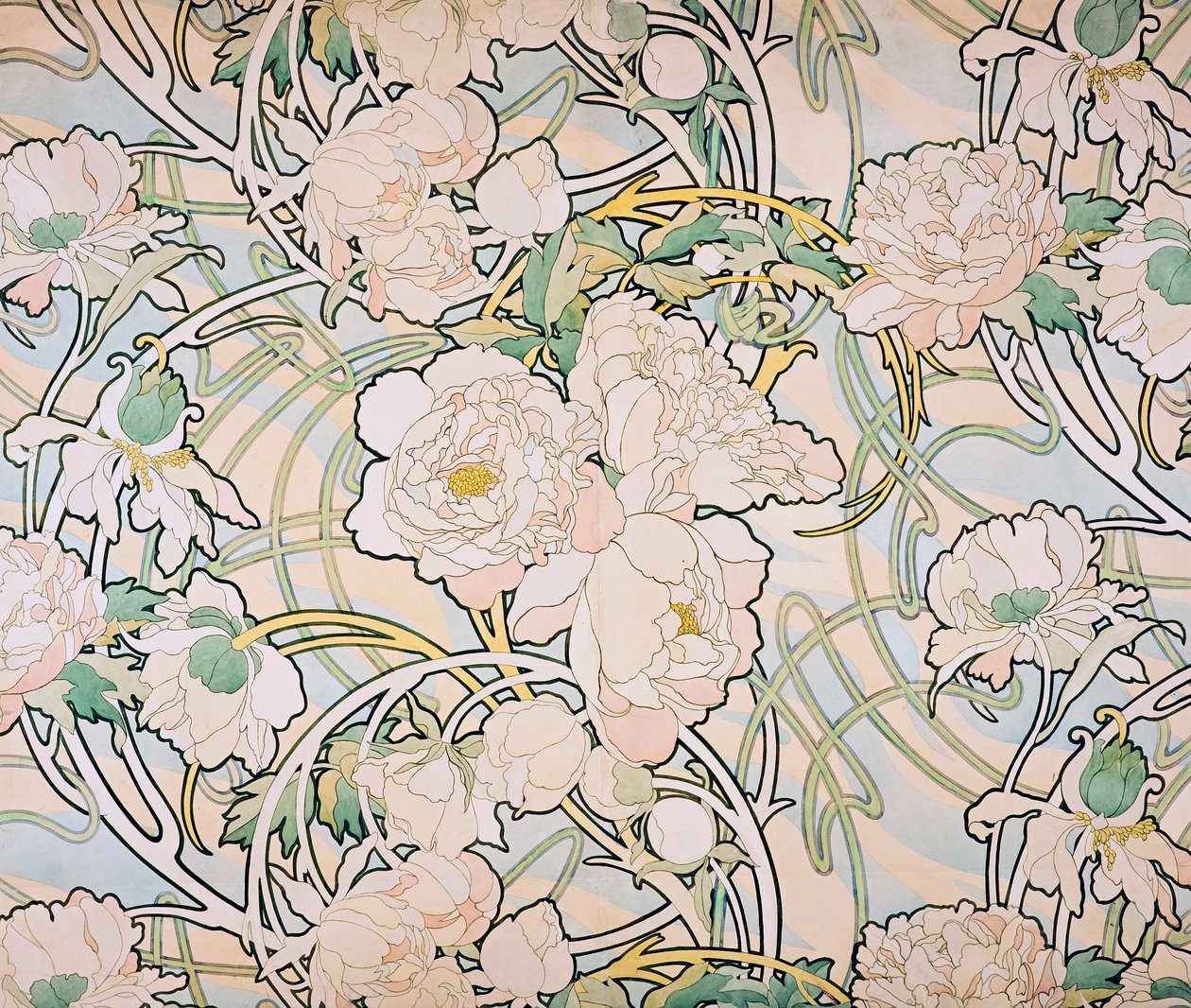 Pæoner, 1897 af Alphonse Mucha