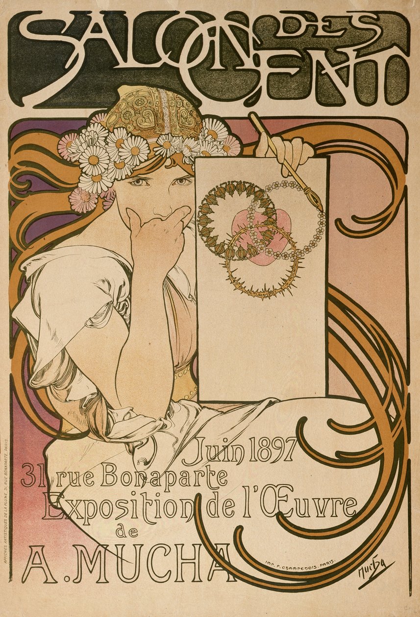 Plakat for Alphonse Muchas udstilling i Salon des Cent, Paris, Frankrig, 1897 af Alphonse Mucha