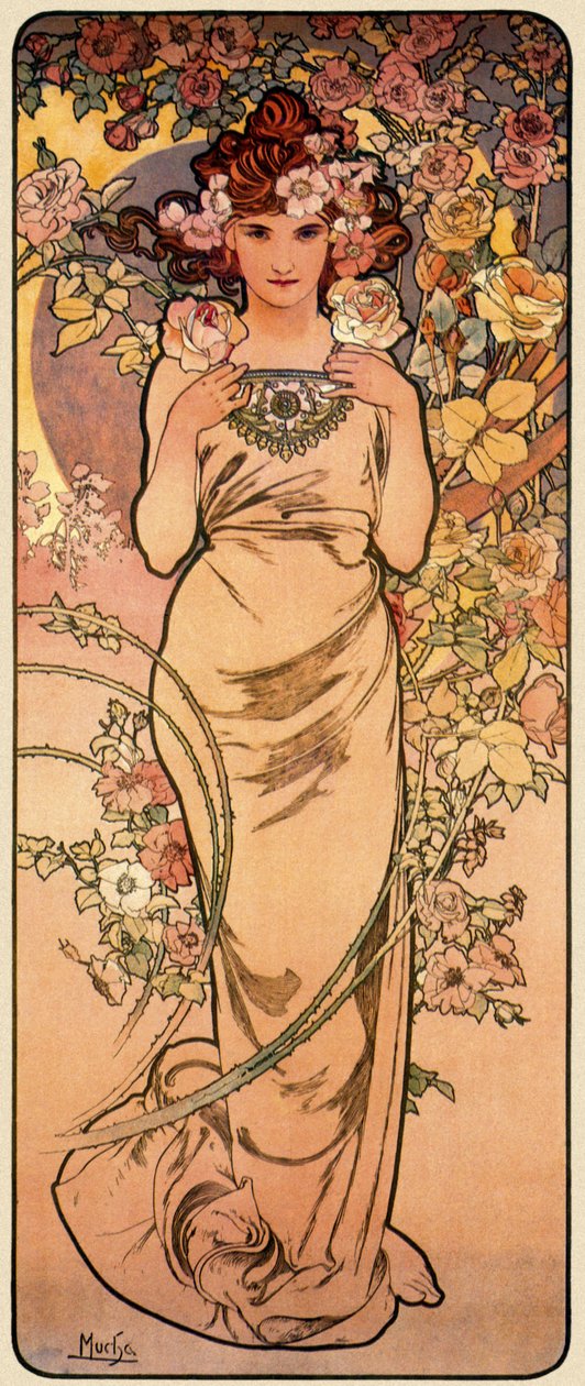 Rose, fra serien De fire blomster, 1897 af Alphonse Mucha
