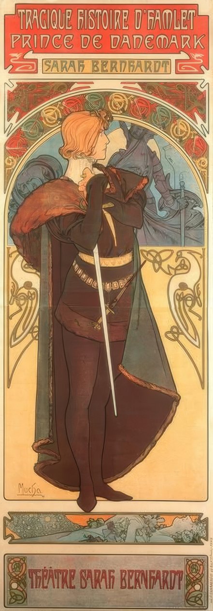 Sarah Bernhardt som Hamlet af Alphonse Mucha