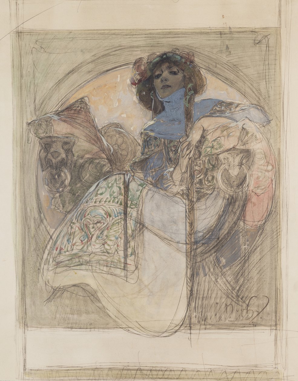 Siddende kvinde – studie til en plakat, 1897 af Alphonse Mucha