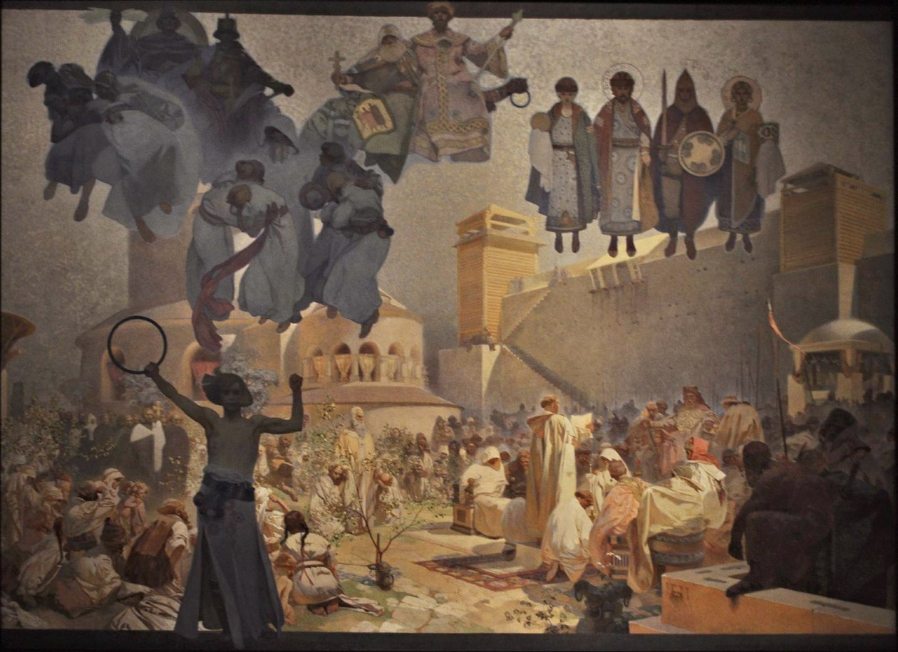 Indledningen af den slaviske liturgi Cyklus Det slaviske epos af Alphonse Mucha