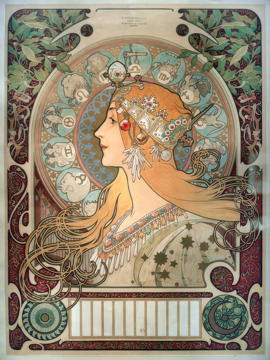 Zodiac kalender af Alphonse Mucha