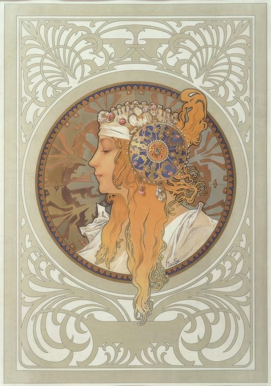 Tête byzantine: Blond af Alphonse Mucha