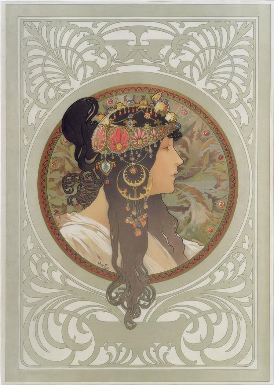 Byzantinsk hoved: Brunette af Alphonse Mucha