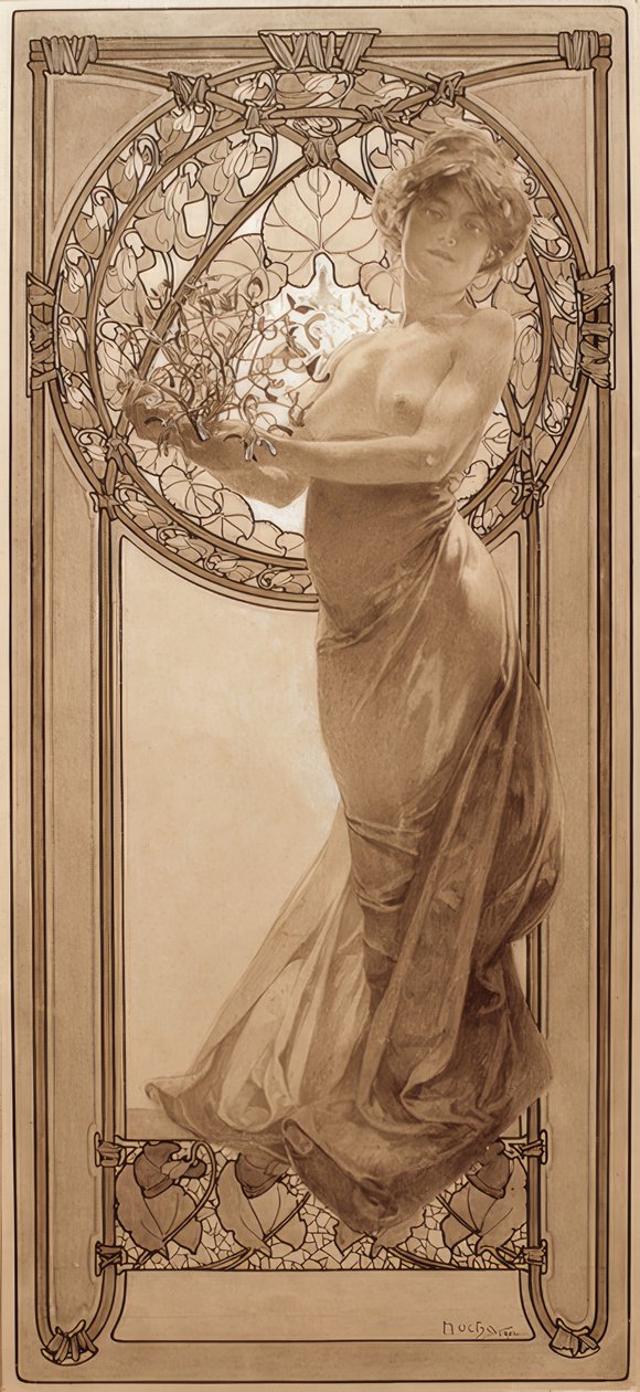 Foreløbig tegning til tabel 8 af Alphonse Mucha