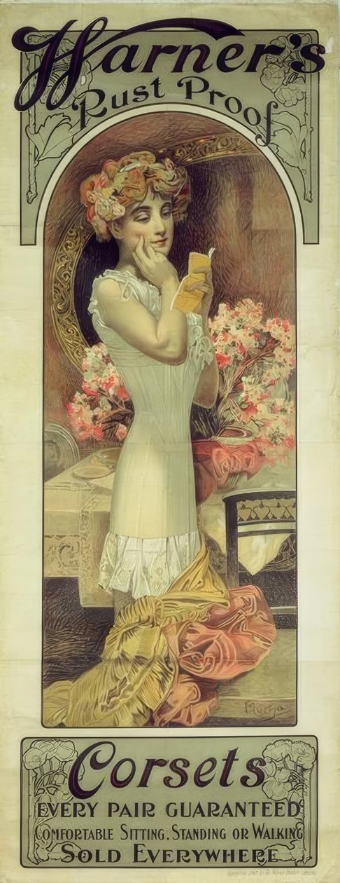 Warner rustfri korsetter af Alphonse Mucha