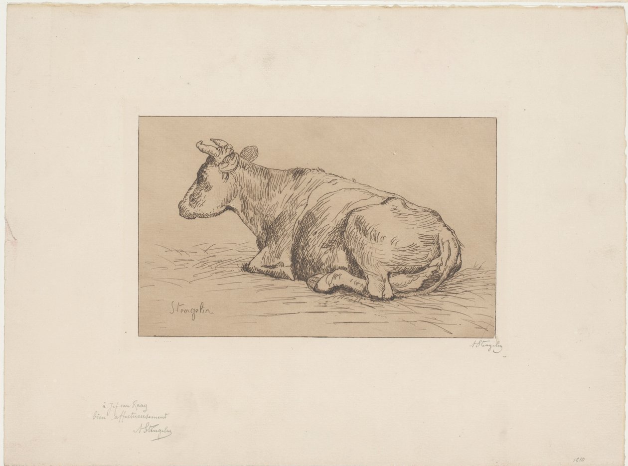 Liggende ko af Alphonse Stengelin (signed by artist)