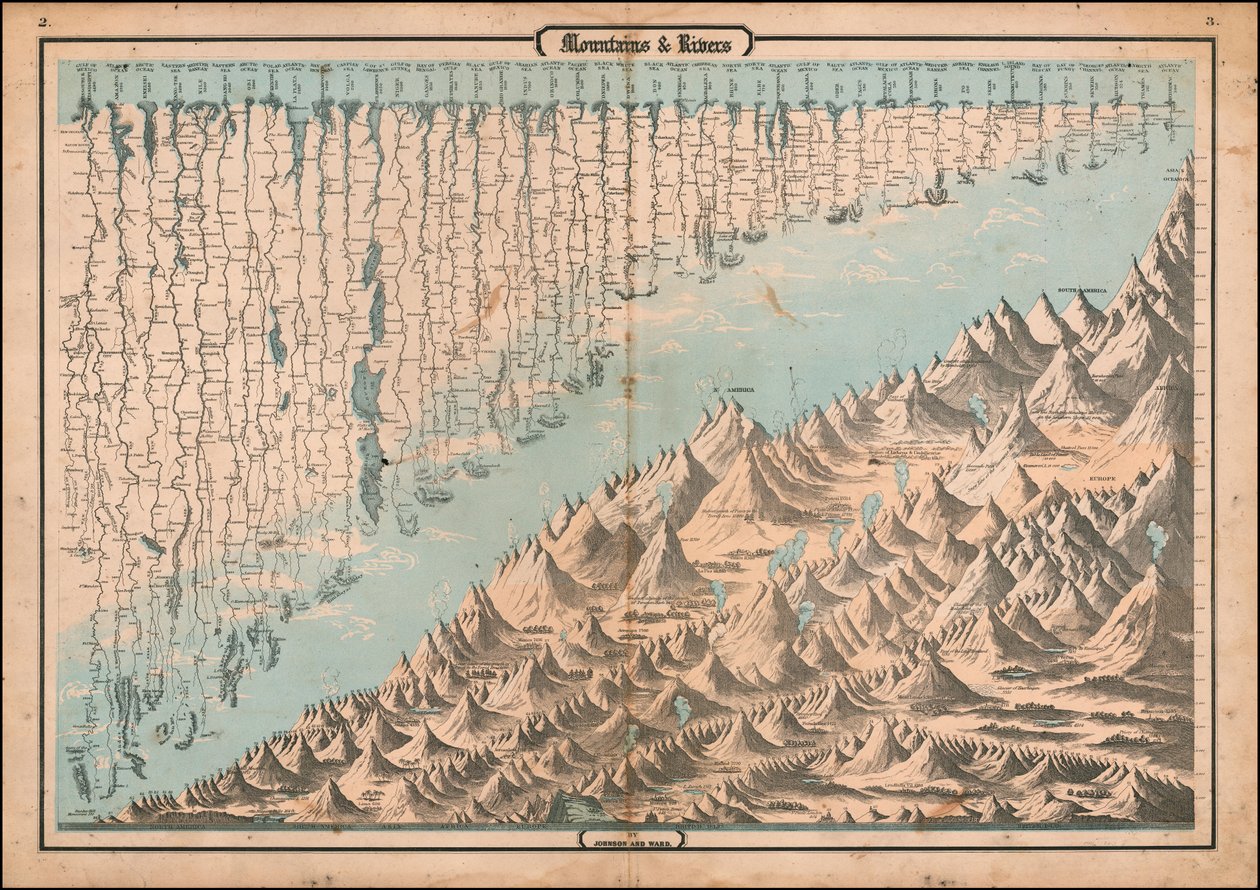 Ca. 1863 sammenlignende kort over bjerge og floder af Alvin Jewett Johnson