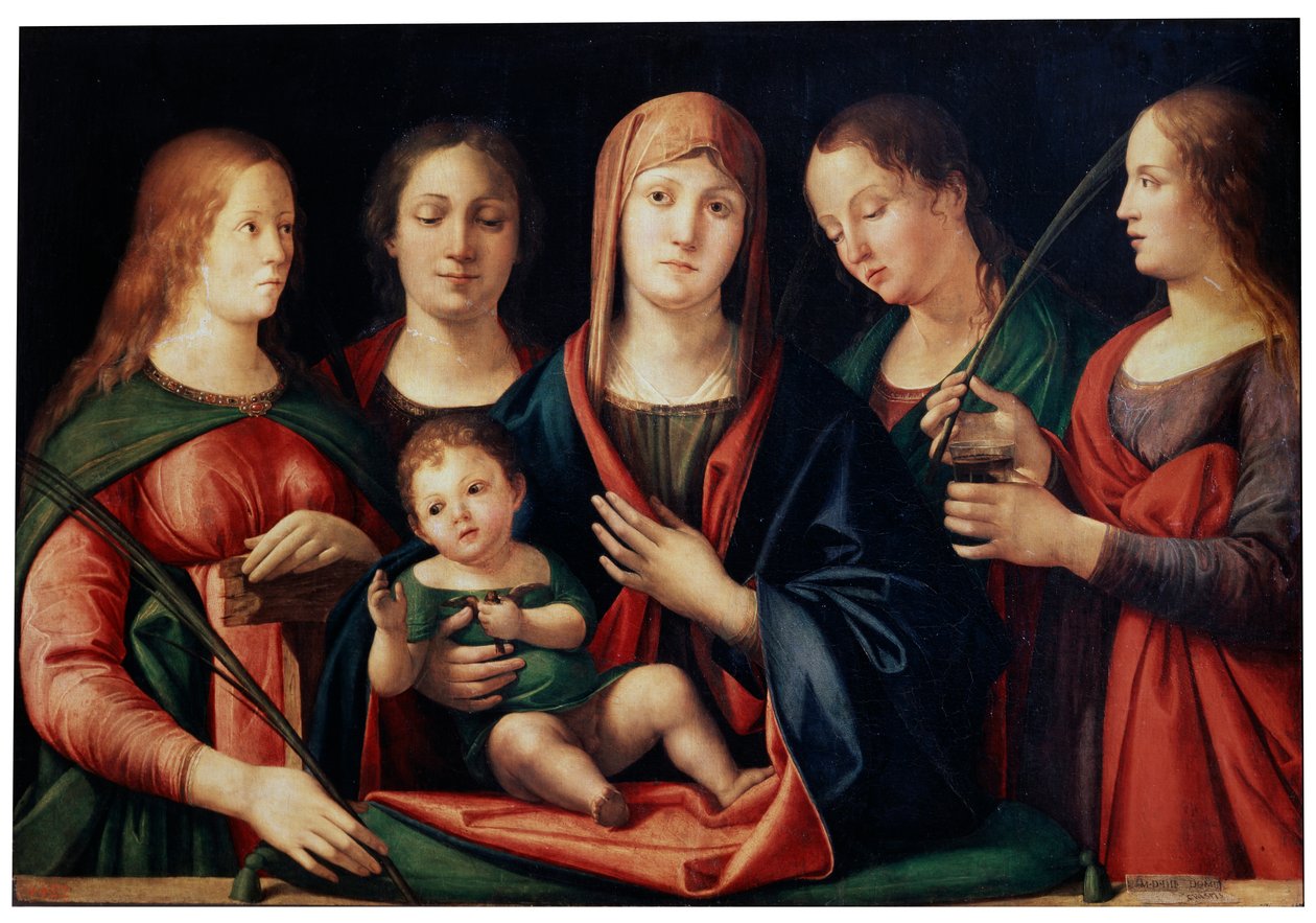 Madonna og barn med Maria Magdalena, Sankt Katarina og to hellige, 1504 af Alvise Vivarini