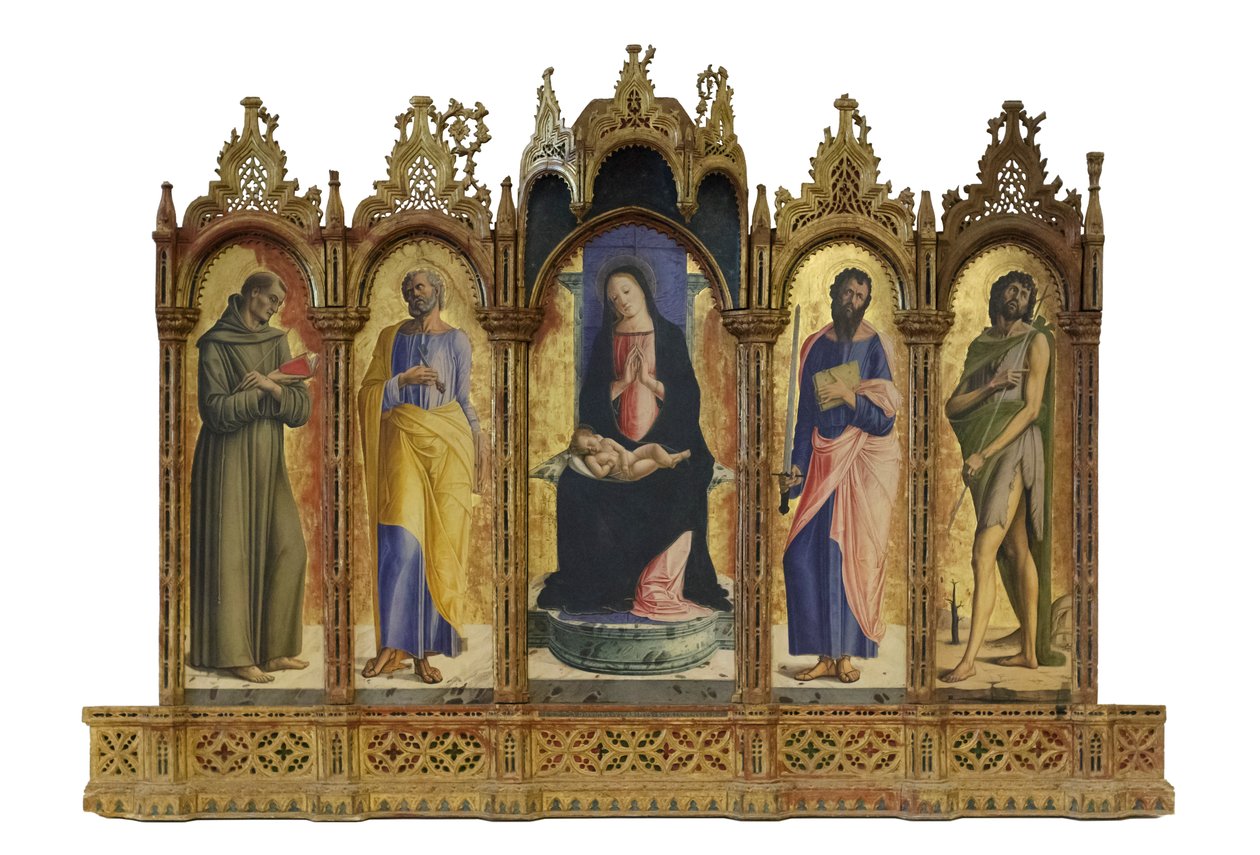 Madonna med det tronende barn og helgenerne Frans og Peter af Alvise Vivarini