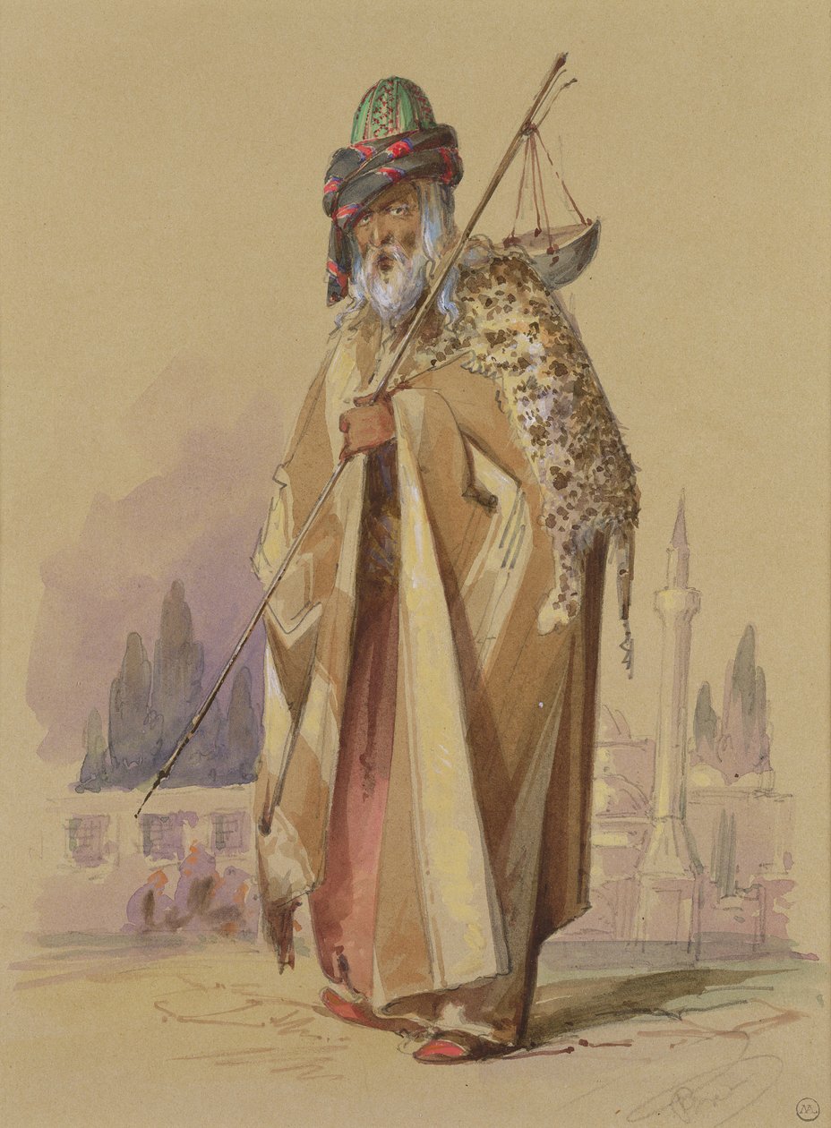 En dervish med leopardskind, ca. 1855 af Amadeo Preziosi