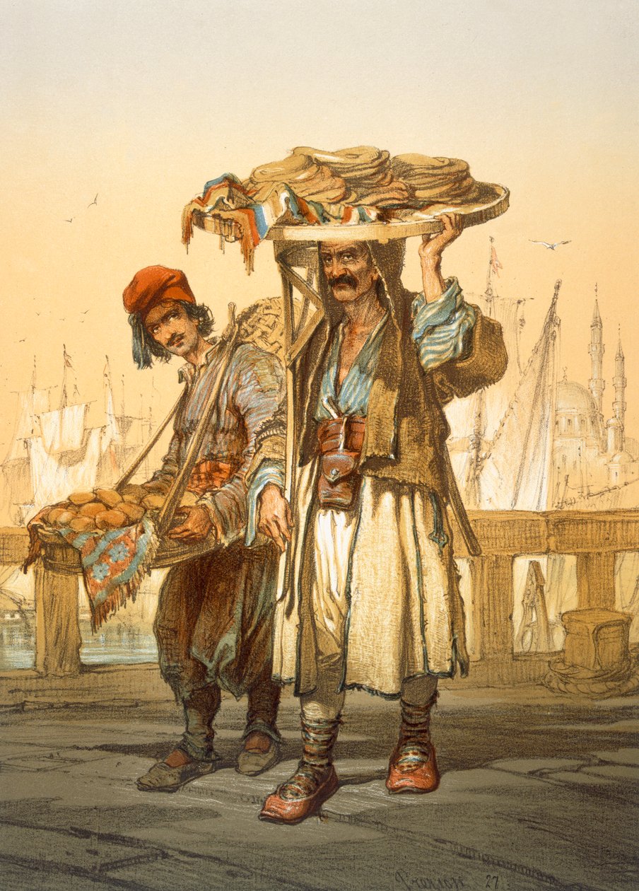 Brødsælgere på kajen, 1865 af Amadeo Preziosi