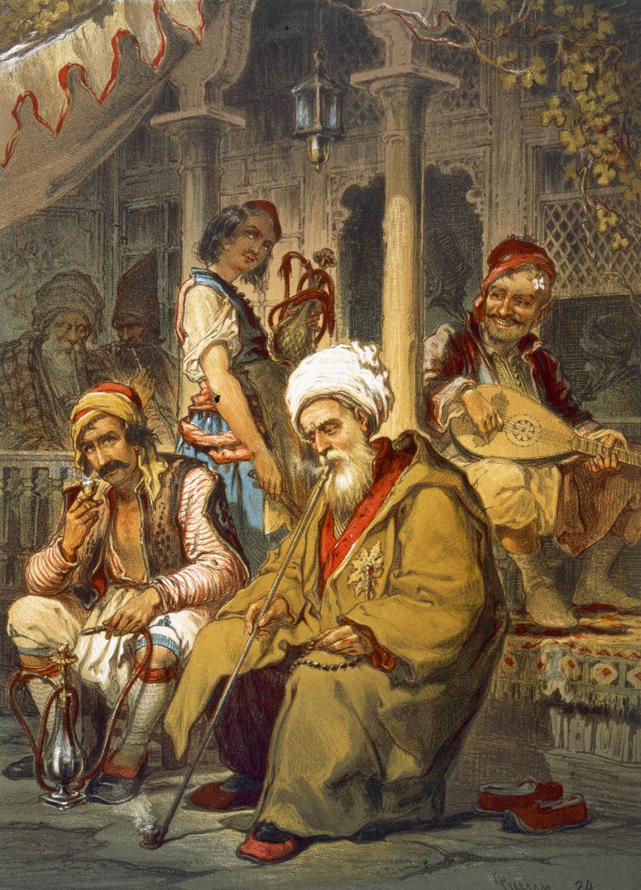 Scene i en café, 1865 af Amadeo Preziosi