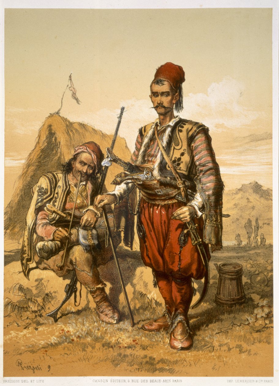 Tyrkiske fodsoldater i den osmanniske hær, pub. af Lemercier, ca. 1857 af Amadeo Preziosi
