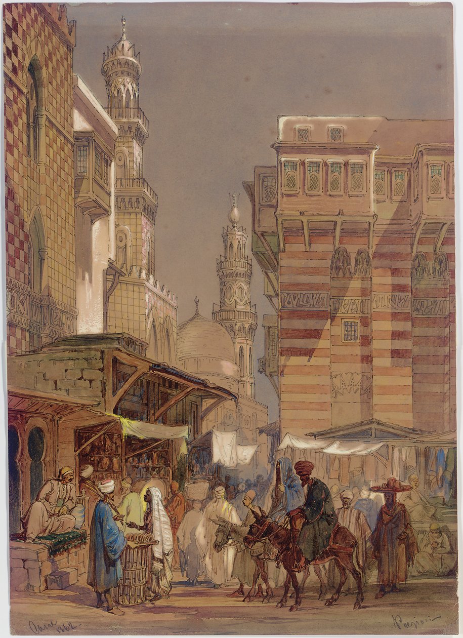 Markedsdag på Mu"izz id-Din li-Lah, gamle Cairo, 1862 af Amadeo Preziosi
