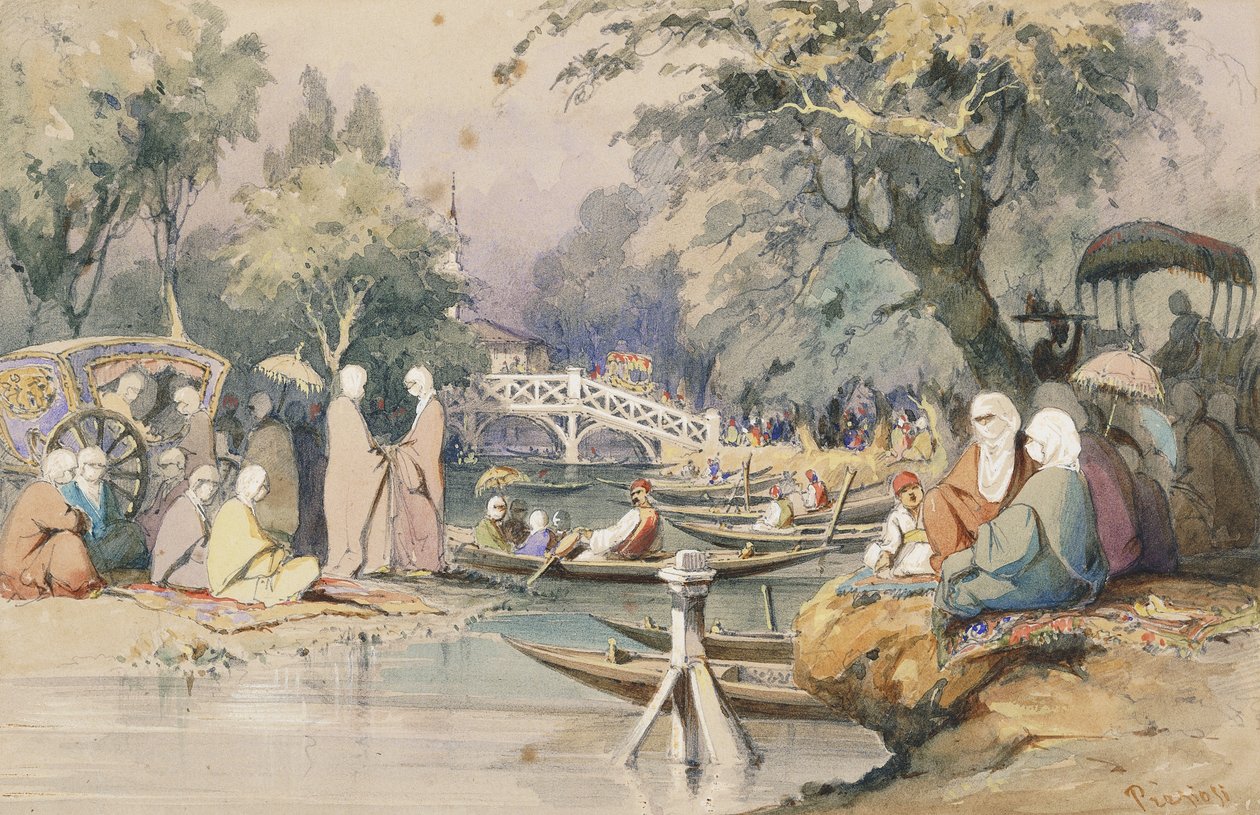 Tyrkere ved Temple of Sweet Waters, Konstantinopel, af Amadeo Preziosi