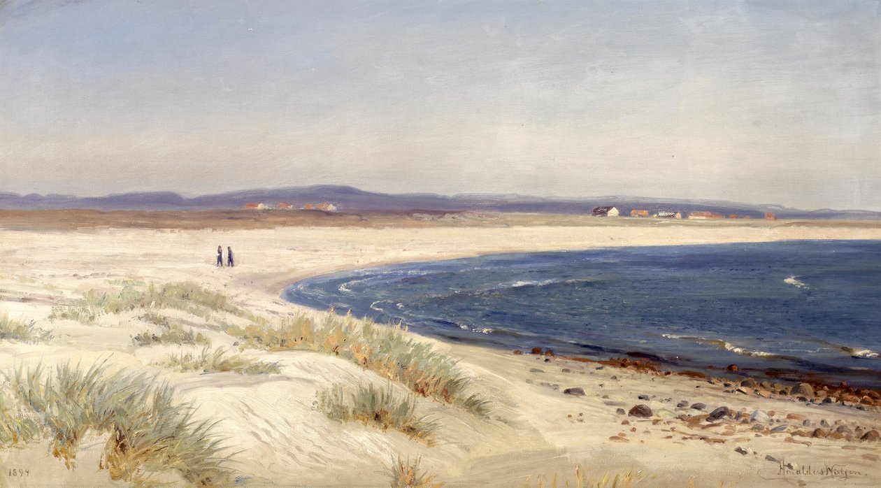 Norsk:  Mennesker på en strand People on a Beach af Amaldus Nielsen