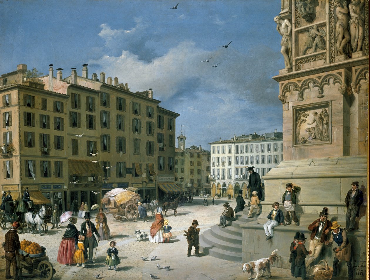 Amanzia Guerillot Inganni, Piazza del Duomo, 1850 af Amanzia Guérillot